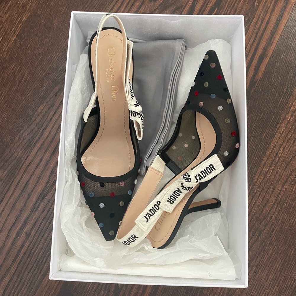 Dior J’Adior Tulle Slingback With Mini Velvet Polka Dots